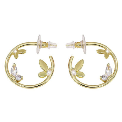 Circle Stud Earrings For Women Made Of Copper Featuring Zircon Inlay With Electroplated Finish And Copper Ear Pins