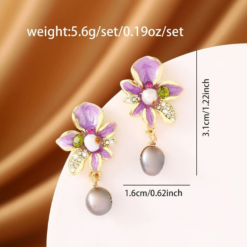 Sweet Ombre Flowers Earrings For Women In Copper With Zircon Inlay, Available As Stud Earrings
