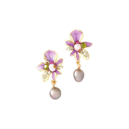 Sweet Ombre Flowers Earrings For Women In Copper With Zircon Inlay, Available As Stud Earrings