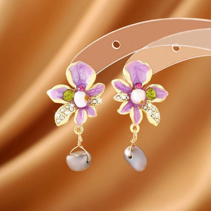 Sweet Ombre Flowers Earrings For Women In Copper With Zircon Inlay, Available As Stud Earrings