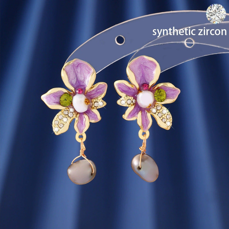 Sweet Ombre Flowers Earrings For Women In Copper With Zircon Inlay, Available As Stud Earrings