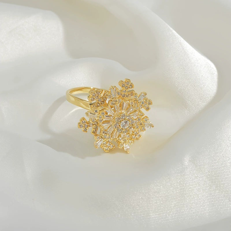 Rotatable Snowflake Earrings For Women In , Gold Copper Stud Earrings