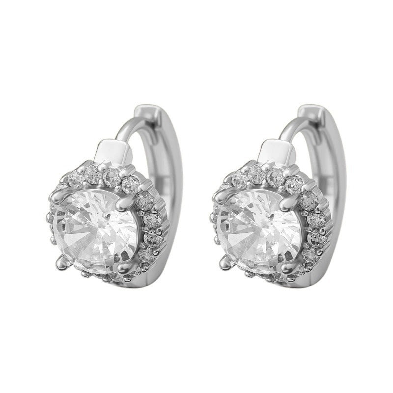 Flowers For Women Earrings With Copper Studs Featuring Bezel Setting And Zircon Inlay