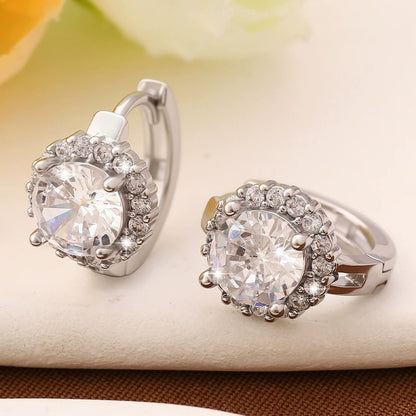 Flowers For Women Earrings With Copper Studs Featuring Bezel Setting And Zircon Inlay
