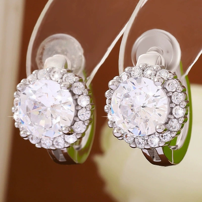 Flowers For Women Earrings With Copper Studs Featuring Bezel Setting And Zircon Inlay