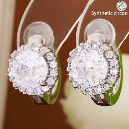 Flowers For Women Earrings With Copper Studs Featuring Bezel Setting And Zircon Inlay