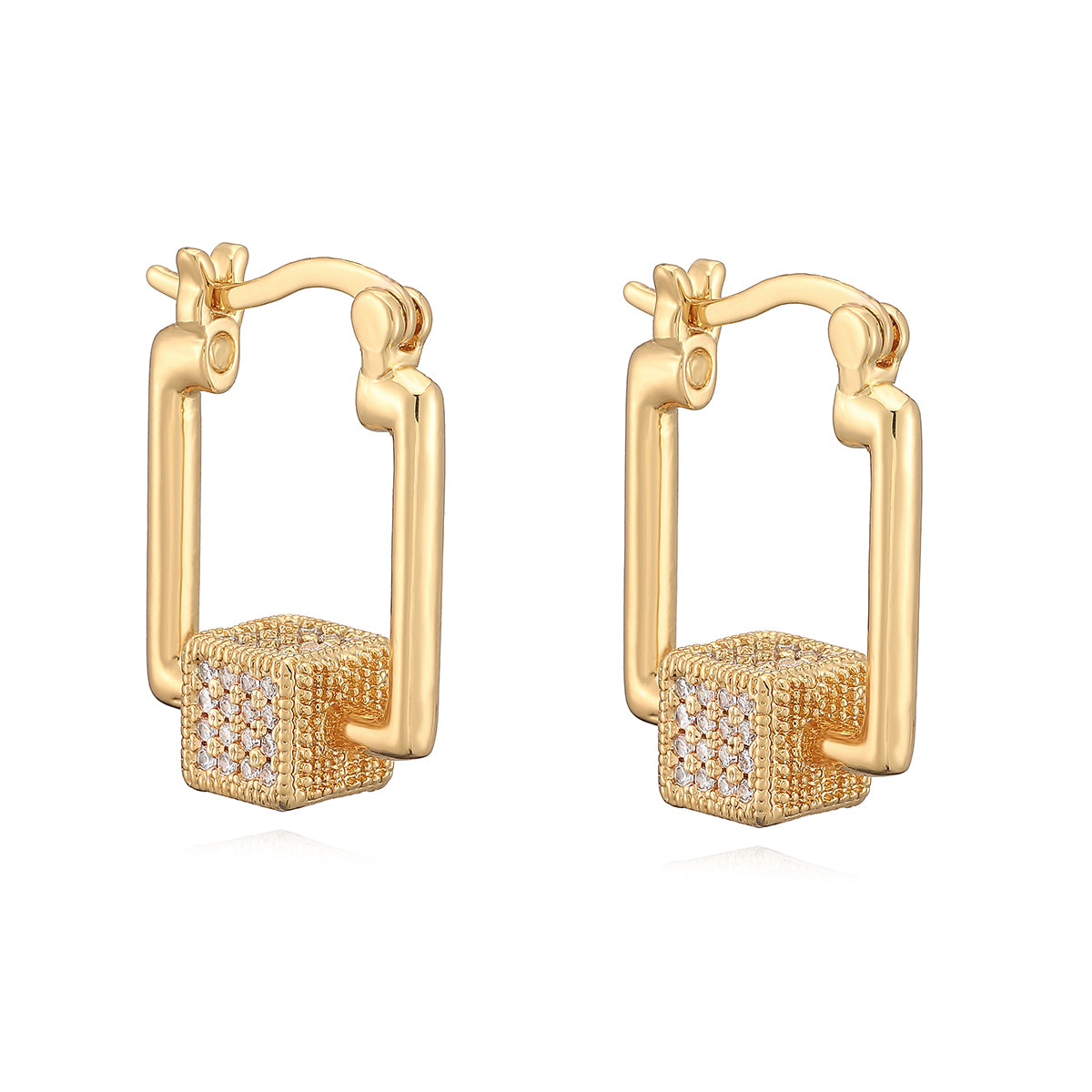 Geometric Electroplated Copper Earrings For Women With 18K Real Gold Plated Water Plating And Zircon Inlay