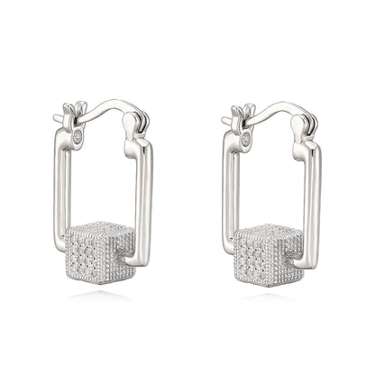 Geometric Electroplated Copper Earrings For Women With 18K Real Gold Plated Water Plating And Zircon Inlay