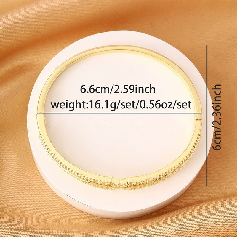 Irregular Inlay Copper Bangle With Zircon, Electroplated Gold Plating, For Women