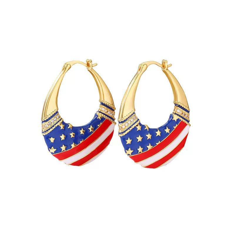 American Flag Stud Earrings For Women In Electroplated Copper, Perfect For Independence Day Celebration