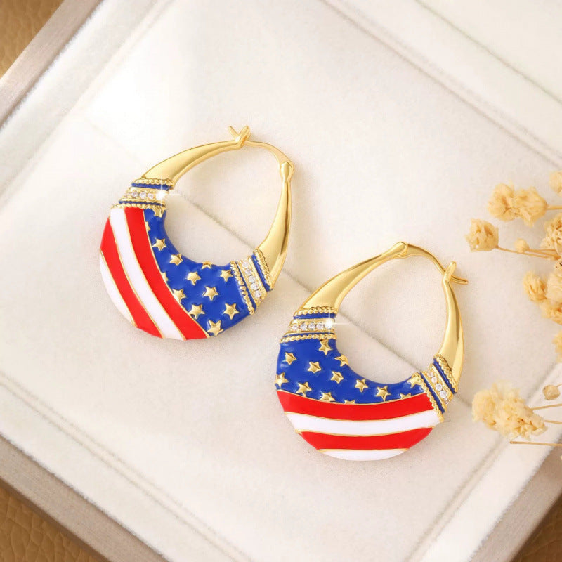 American Flag Stud Earrings For Women In Electroplated Copper, Perfect For Independence Day Celebration
