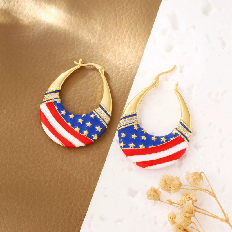 American Flag Stud Earrings For Women In Electroplated Copper, Perfect For Independence Day Celebration