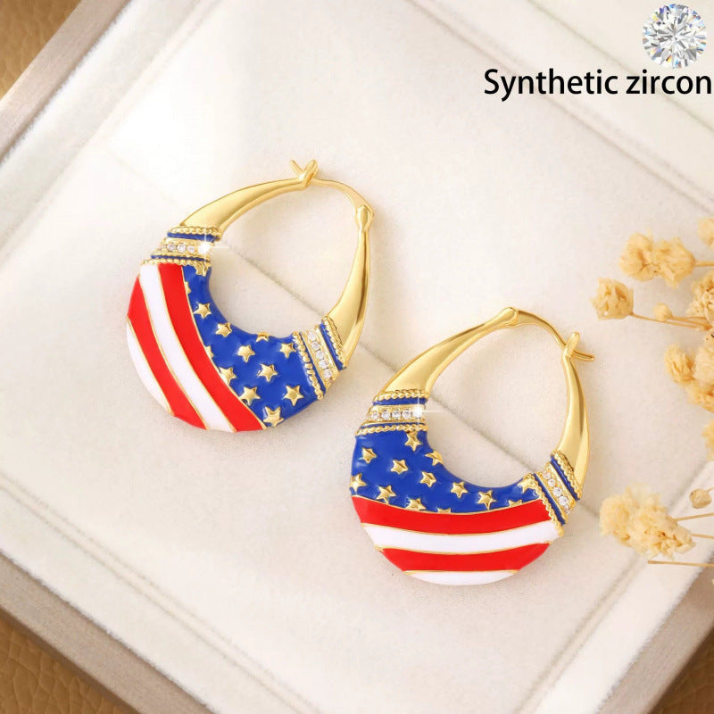 American Flag Stud Earrings For Women In Electroplated Copper, Perfect For Independence Day Celebration