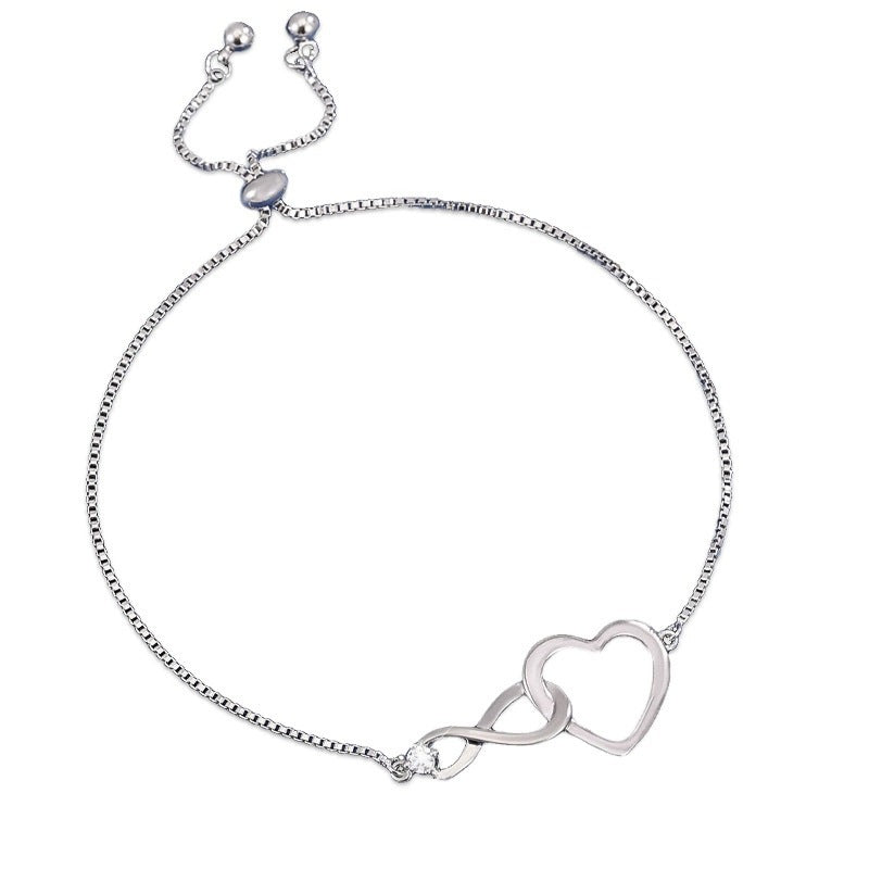 Romantic Heart Shape Copper Bracelet For Women With White Electroplated Gold Plating