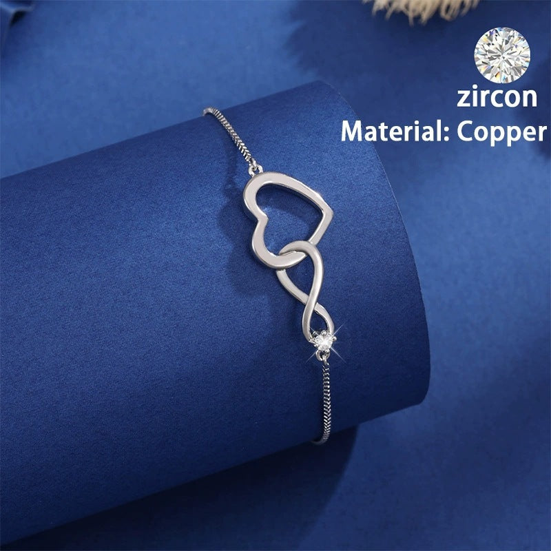 Romantic Heart Shape Copper Bracelet For Women With White Electroplated Gold Plating