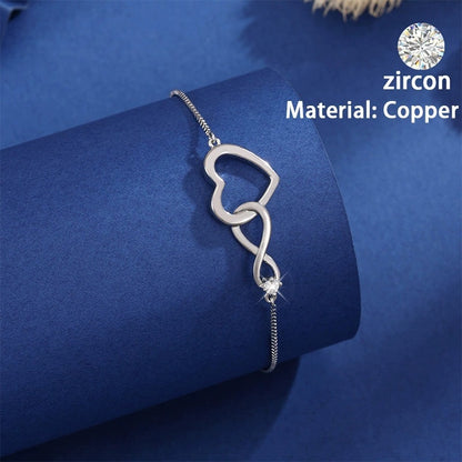 Romantic Heart Shape Copper Bracelet For Women With White Electroplated Gold Plating