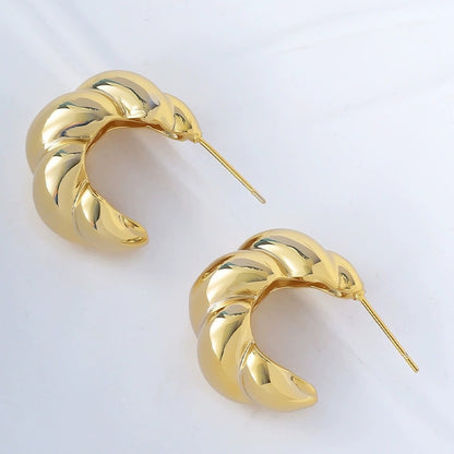 Geometric Earrings For Women Featuring Electroplated Gold Finish And Copper Studs