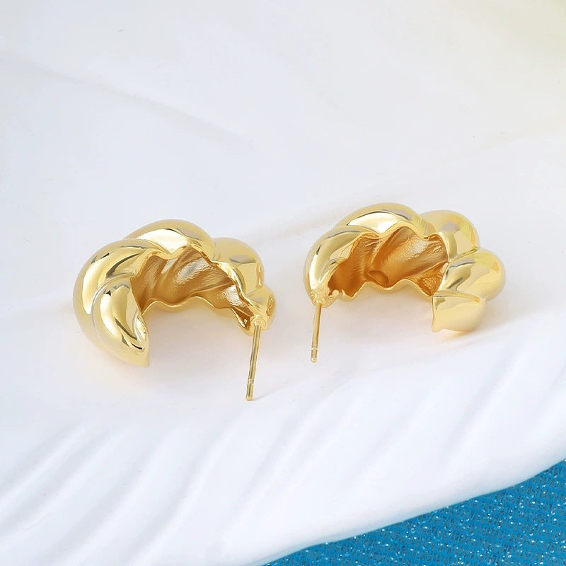 Geometric Earrings For Women Featuring Electroplated Gold Finish And Copper Studs