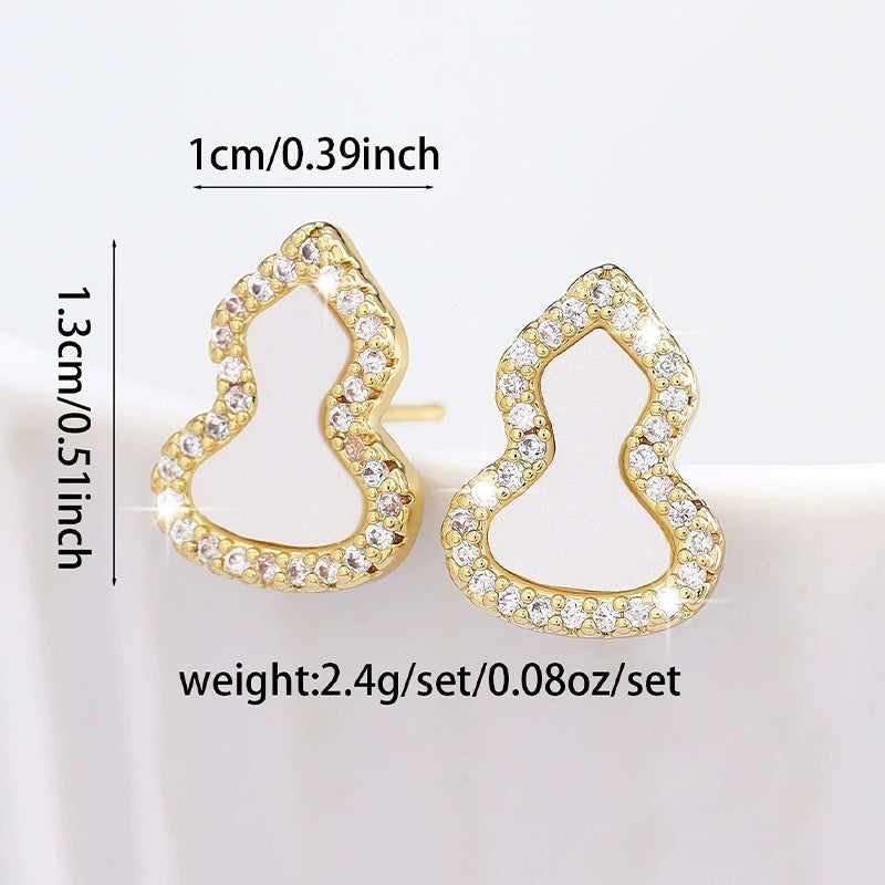 Gourd Stud Earrings For Women In Electroplated Copper With Rhinestones Inlay
