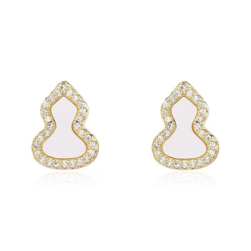 Gourd Stud Earrings For Women In Electroplated Copper With Rhinestones Inlay