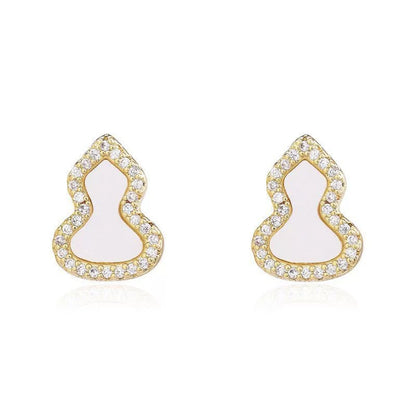 Gourd Stud Earrings For Women In Electroplated Copper With Rhinestones Inlay