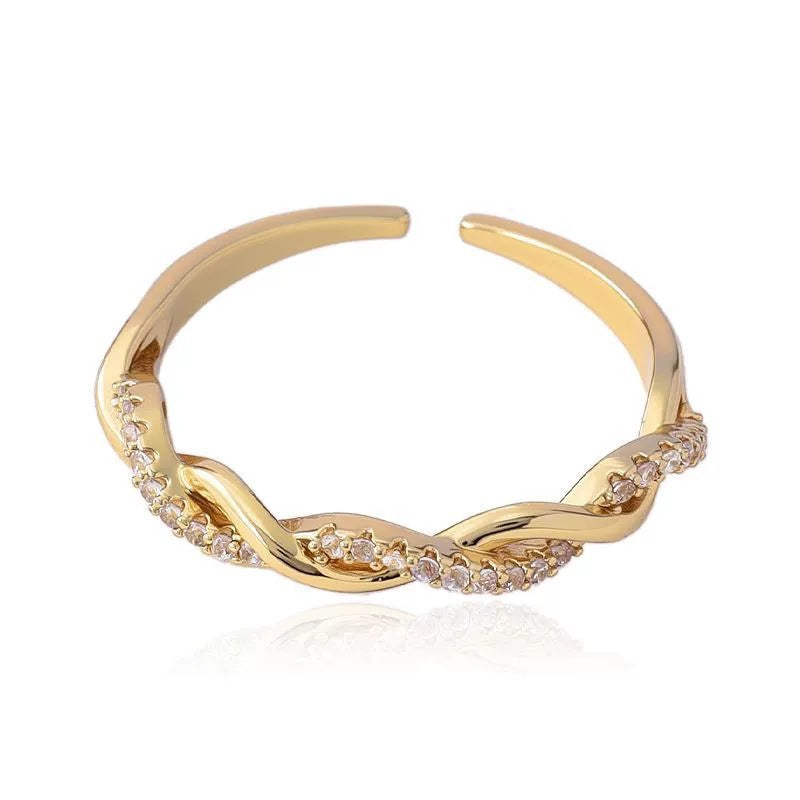 Irregular Braid Open Rings For Women In Electroplated Copper With Zircon Inlay