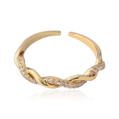Irregular Braid Open Rings For Women In Electroplated Copper With Zircon Inlay