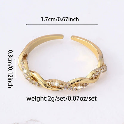 Irregular Braid Open Rings For Women In Electroplated Copper With Zircon Inlay
