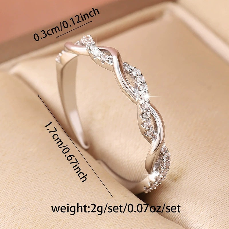 Irregular Braid Open Rings For Women In Electroplated Copper With Zircon Inlay
