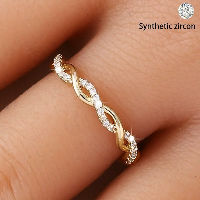Irregular Braid Open Rings For Women In Electroplated Copper With Zircon Inlay