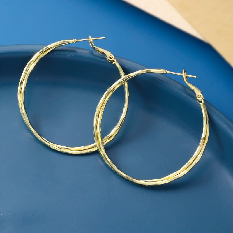 Exaggerated Geometric Earrings For Women In Copper With Electroplated Finish And Copper Ear Pins