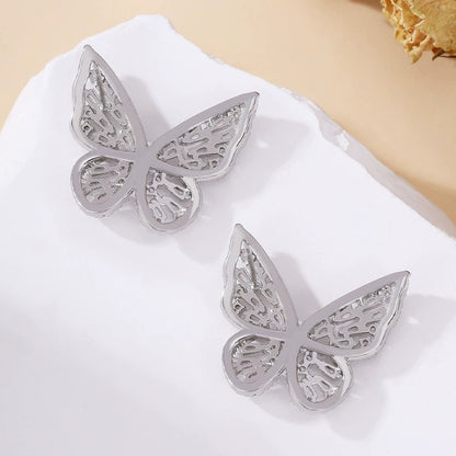 Butterfly Stud Earrings For Women In White Featuring Copper Ear Pins And Zircon Inlay