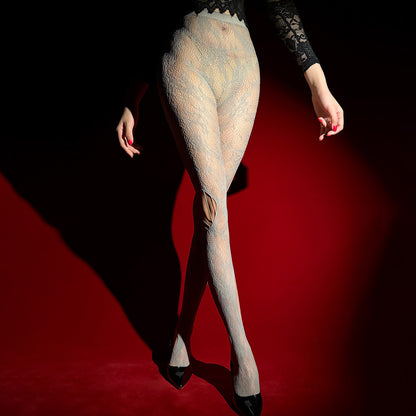 Sexy Solid Color Seamless Jacquard Pantyhose In Nylon Fabric For All Seasons