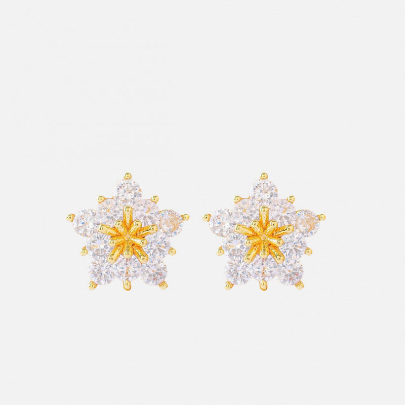 Snowflake Stud Earrings For Women In Silver Featuring Copper Ear Pins