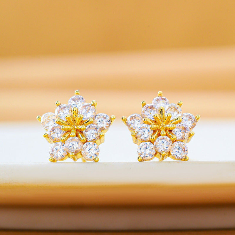 Snowflake Stud Earrings For Women In Silver Featuring Copper Ear Pins