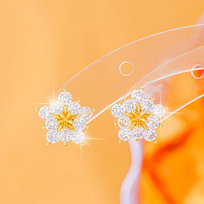 Snowflake Stud Earrings For Women In Silver Featuring Copper Ear Pins