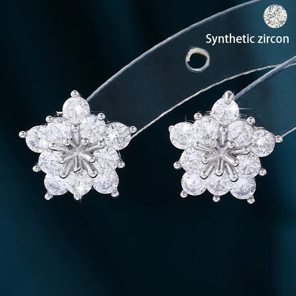 Snowflake Stud Earrings For Women In Silver Featuring Copper Ear Pins