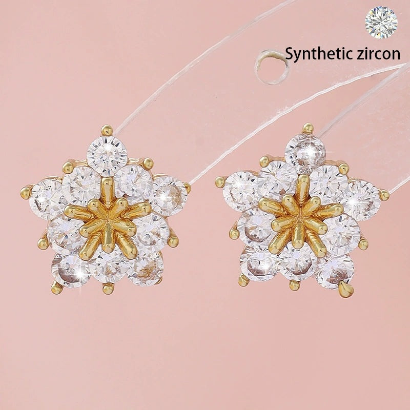 Snowflake Stud Earrings For Women In Silver Featuring Copper Ear Pins