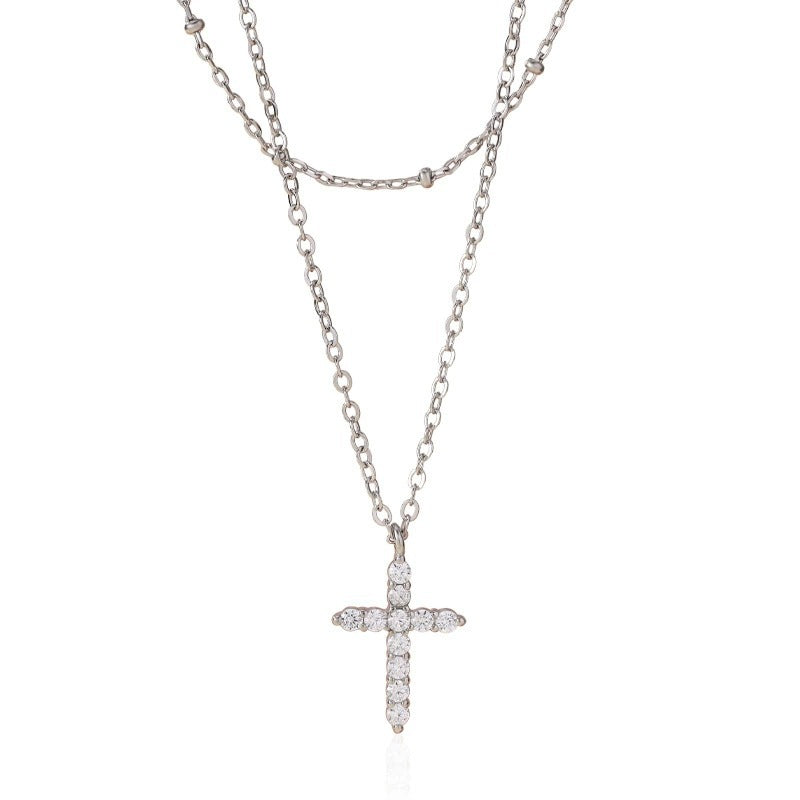 Cross Necklace For Women With Copper Pendant And Zircon Inlay On Cable Chain