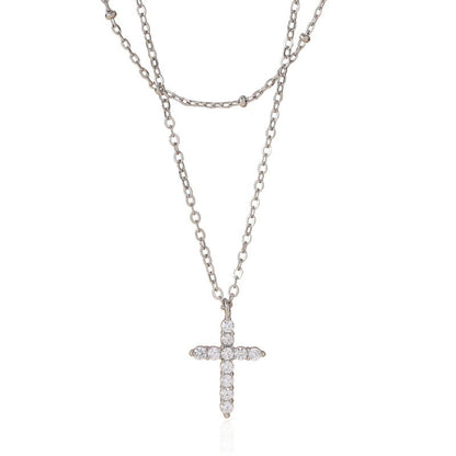 Cross Necklace For Women With Copper Pendant And Zircon Inlay On Cable Chain