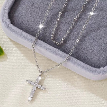 Cross Necklace For Women With Copper Pendant And Zircon Inlay On Cable Chain