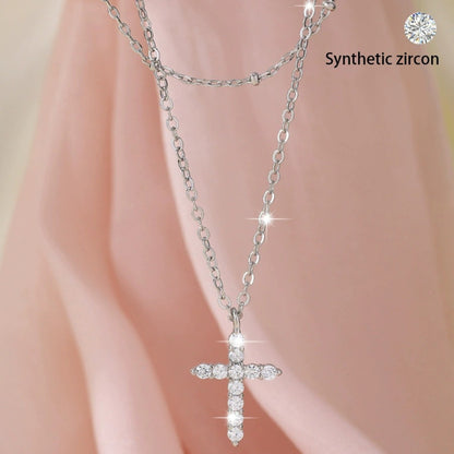 Cross Necklace For Women With Copper Pendant And Zircon Inlay On Cable Chain