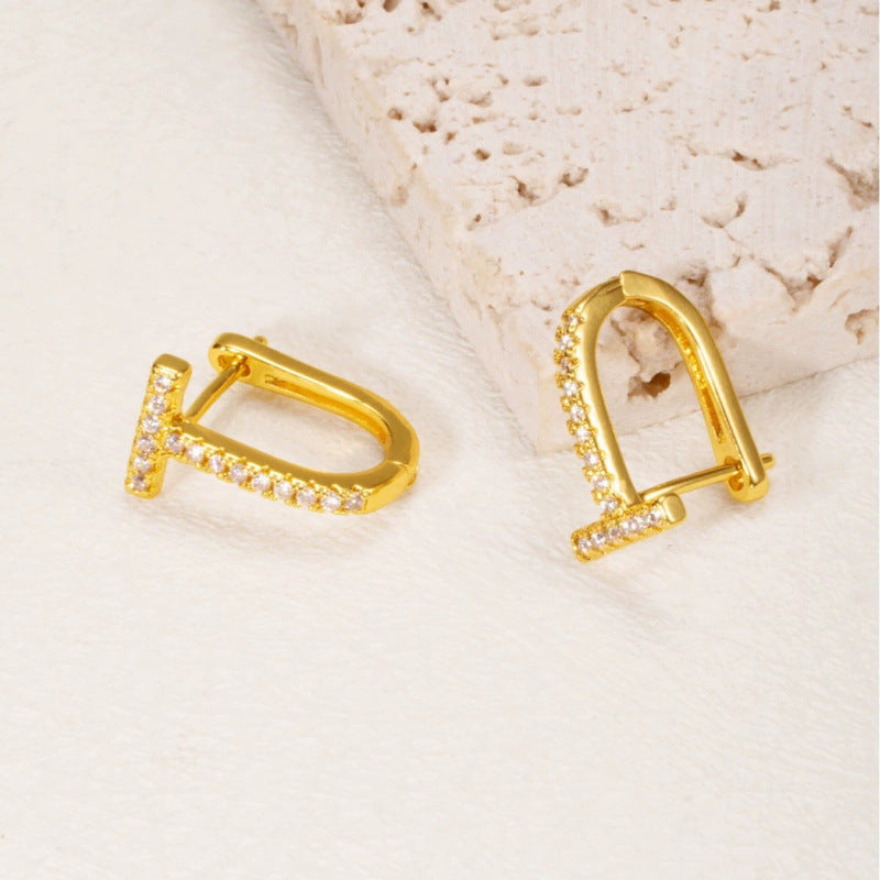 Geometric Stud Earrings For Women Featuring Copper Ear Pins And Zircon Inlay