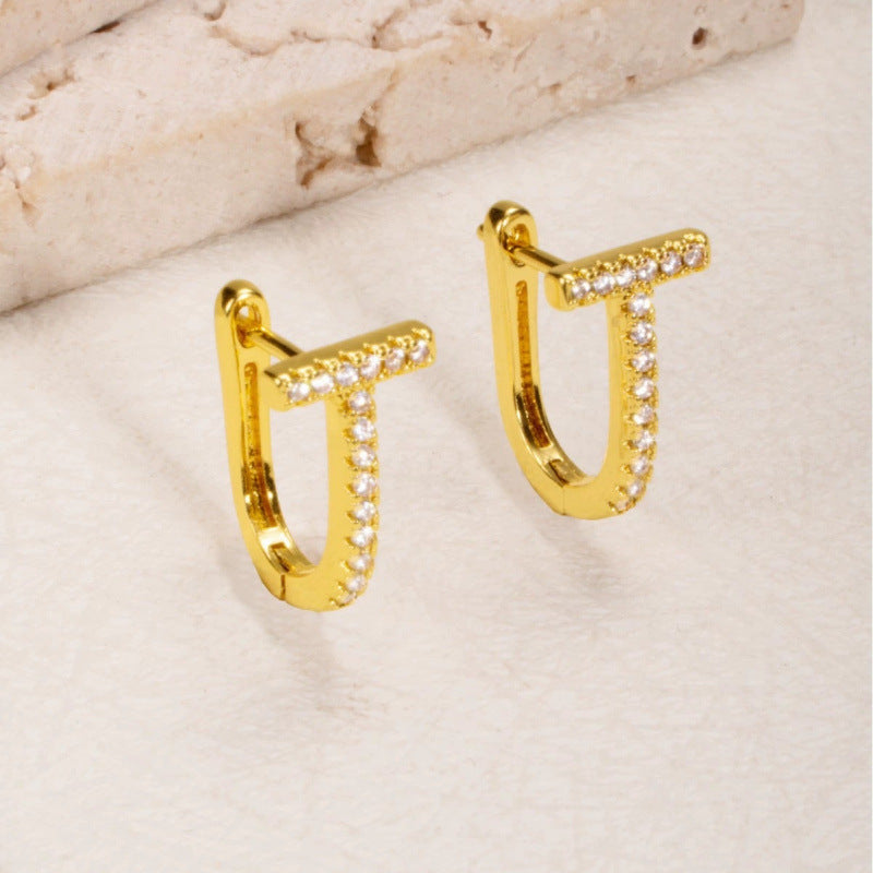 Geometric Stud Earrings For Women Featuring Copper Ear Pins And Zircon Inlay