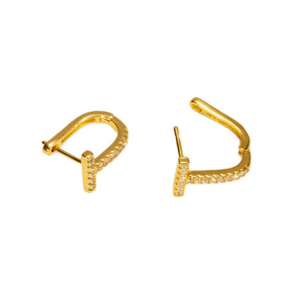 Geometric Stud Earrings For Women Featuring Copper Ear Pins And Zircon Inlay
