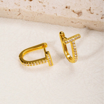 Geometric Stud Earrings For Women Featuring Copper Ear Pins And Zircon Inlay