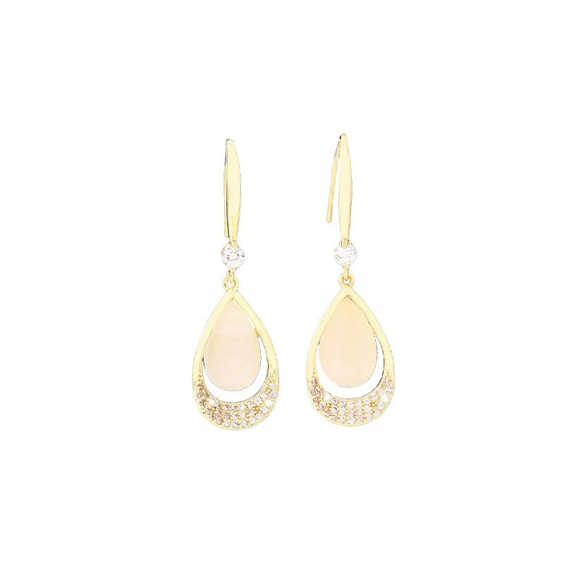 Water Droplets Drop Earrings For Women Featuring Cat's Eye Stone Inlay With Electroplated Finish And Copper Studs