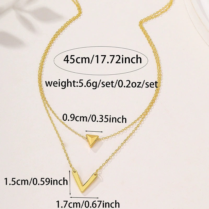 Trillion-cut Necklace For Women With Copper Pendant Featuring Electroplated Gold Plating And Zircon Inlay