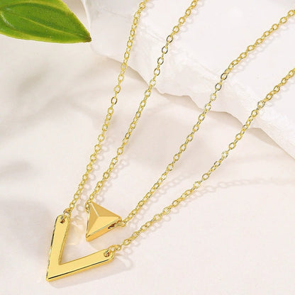 Trillion-cut Necklace For Women With Copper Pendant Featuring Electroplated Gold Plating And Zircon Inlay