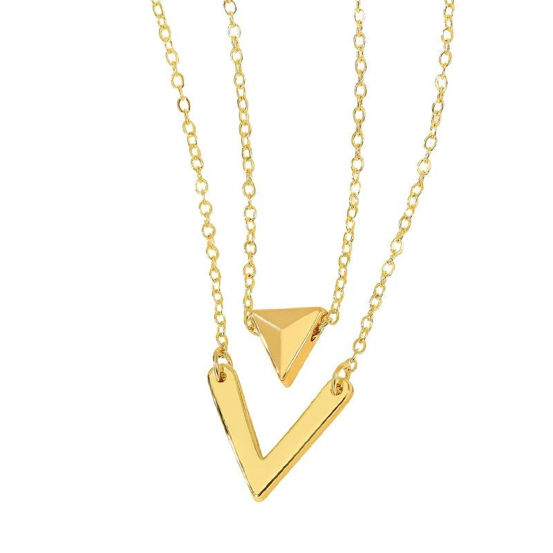 Trillion-cut Necklace For Women With Copper Pendant Featuring Electroplated Gold Plating And Zircon Inlay